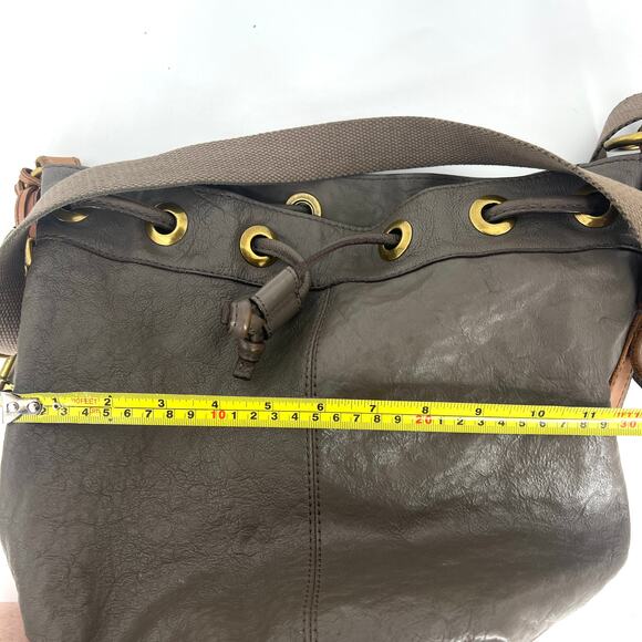 Fossil Vintage Reissue Maddox Gray Leather Drawstring Purse Bag - Picture 7 of 9
